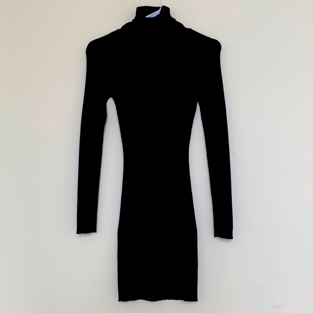 Nikibiki Turtle Neck Ribbed Black Mini Dress